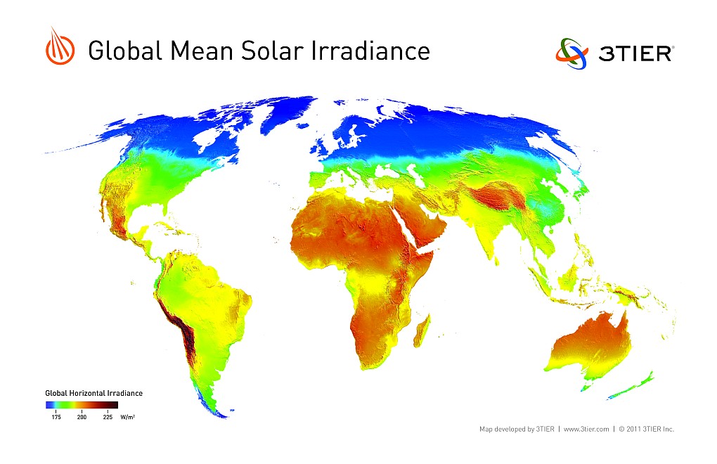 the mean solar irradiance, global map.