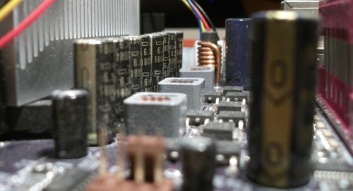 Electrolytic condensators on a mainboard - a close view